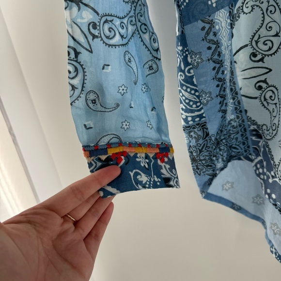 New! Johnny Was Workshop Oversized Shirt Bandana Pattern Embroidered Top Boho XS - Picture 5 of 10